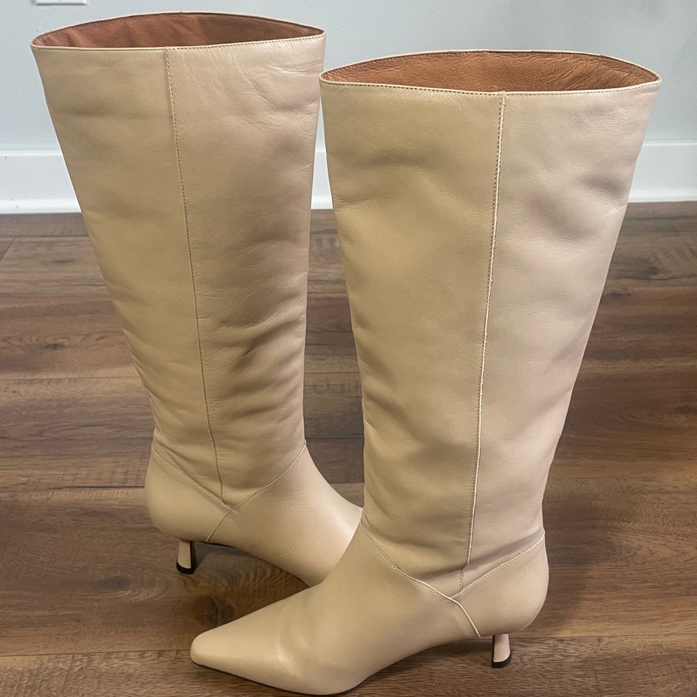 Anthropologie Pull On Nude Heeled Boots Size 38 US 7.5 - Picture 10 of 14